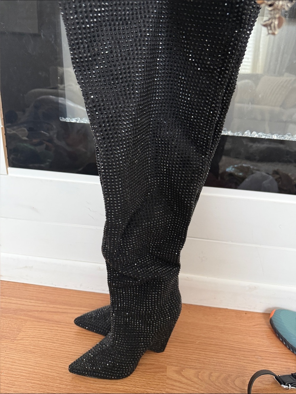 Black Embellished Knee-High Women's Boots -